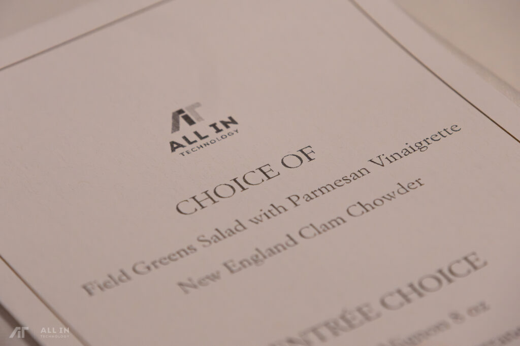 All in Technology and Watchguard Firecloud luncheon menu in Denver