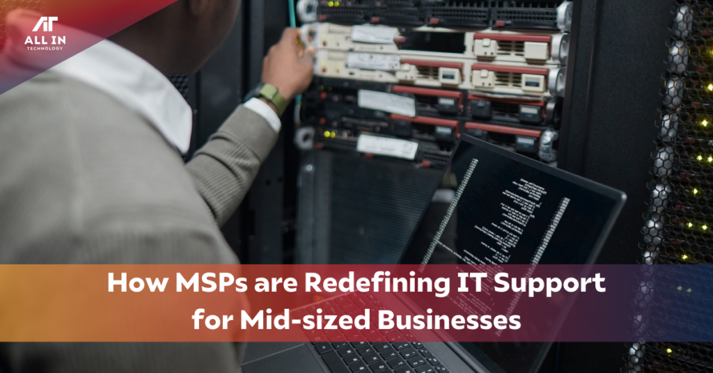 MSP support for medium business with a tech working on the data center and with managed services from All In Technology in Colorado and Wisconsin
